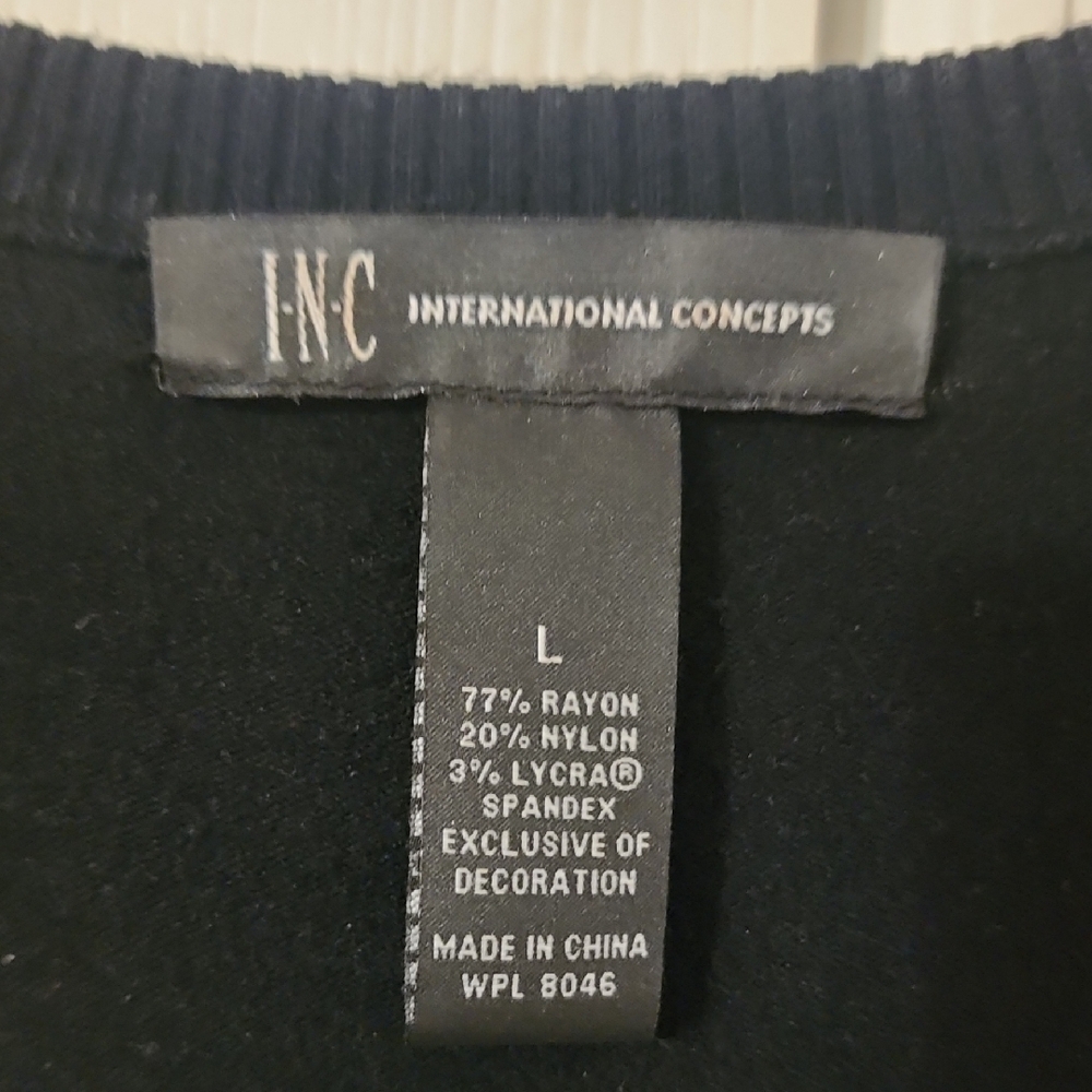 INC International Concepts Black Embellished Short Sleeve Blouse - Picture 5 of 8